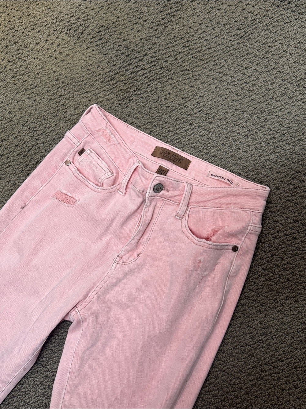 Judy Blue High-Rise Pink Flare Jeans with Distressed Knee - Picture 10 of 13
